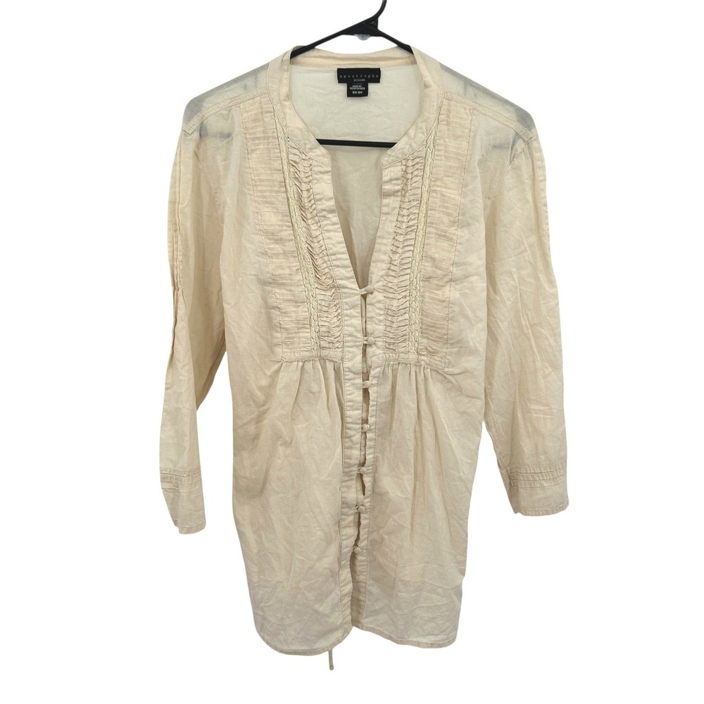 Cottagecore Cotton Peasant Tunic 16W‎ 18W Button Front Cream Romantic Boho Indie